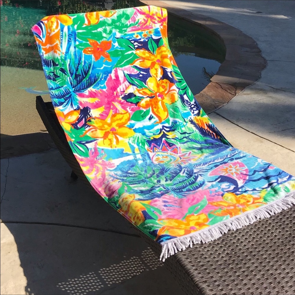 2Chillies Cotton Beach Towel Hawaiian Floral Kids Size Fringed New